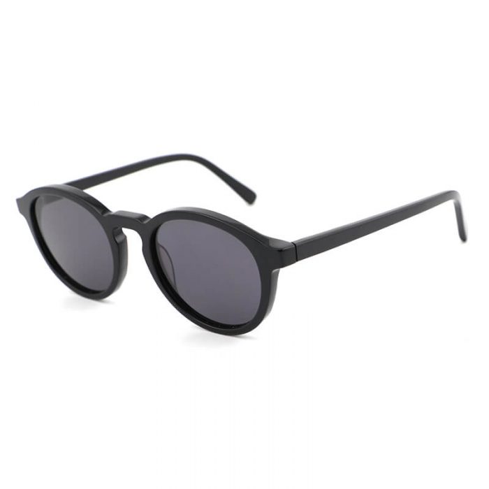 Custom logo OEM polarized unisex vintage round acetate shades black sunglasses