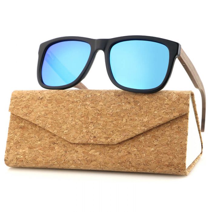 Classic fashion eyewear womens square acetate sun glasses black frame sunglasses with wood temples - Image 2
