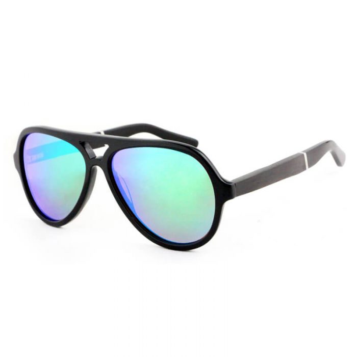 Black oversized frame double bridge designer large round acetate wood temples sunglasses