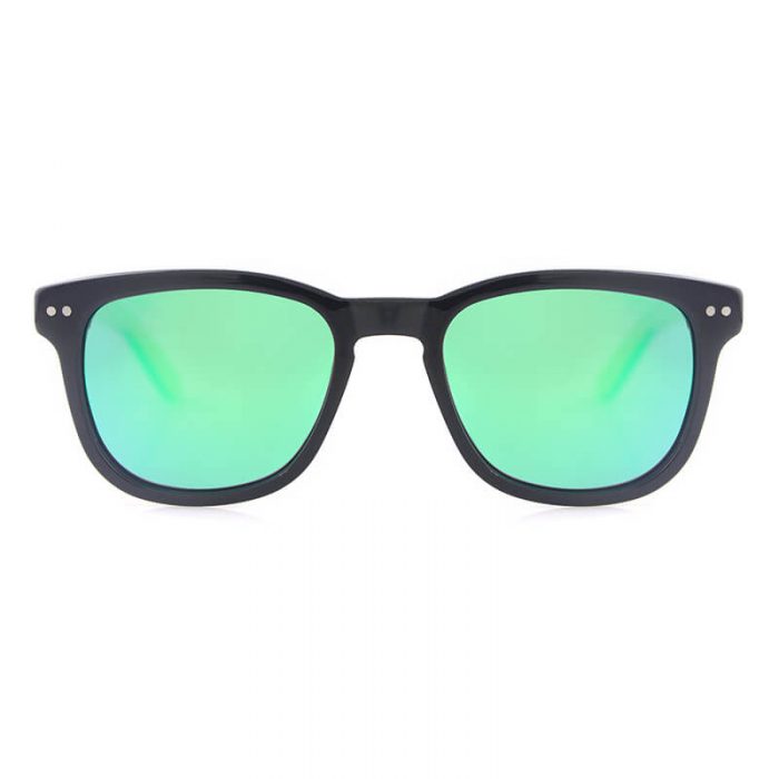 Unisex polarized fashion thin shadow sunglasses in black acetate with green shaded lenses - Image 4