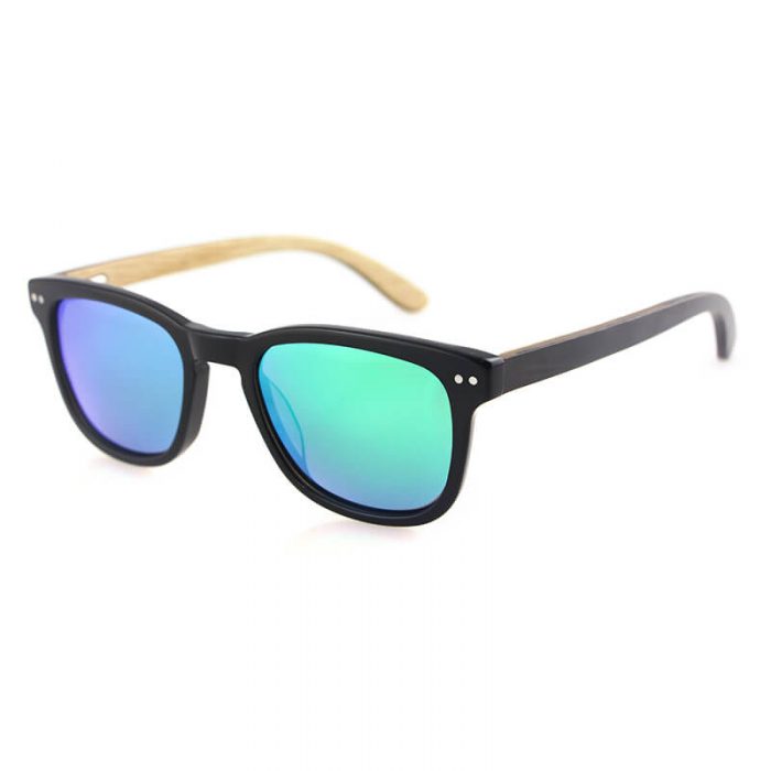 Unisex polarized fashion thin shadow sunglasses in black acetate with green shaded lenses