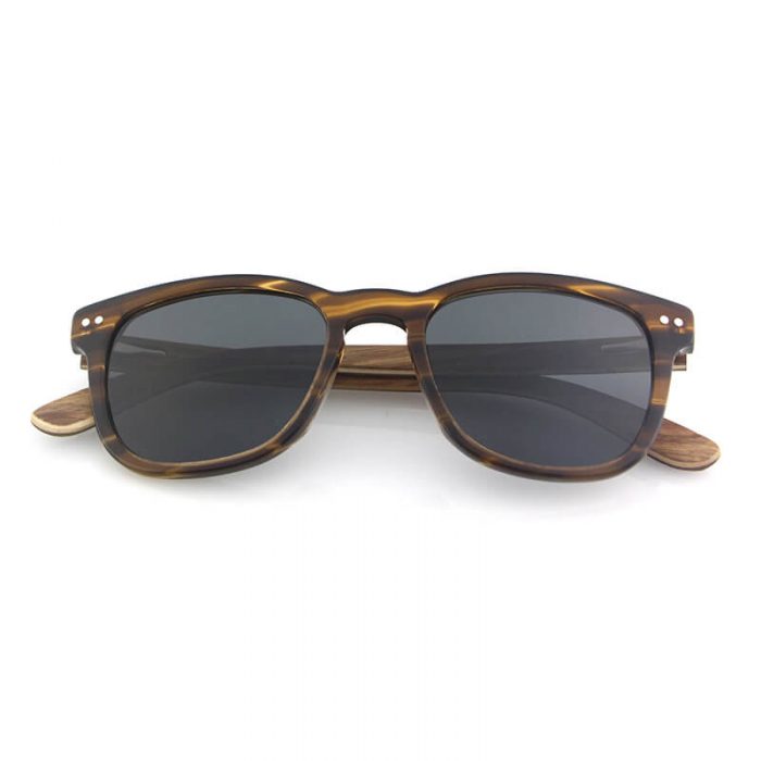 Custom women polarized square frame tortoise acetate sunglasses with wood temples - Image 4