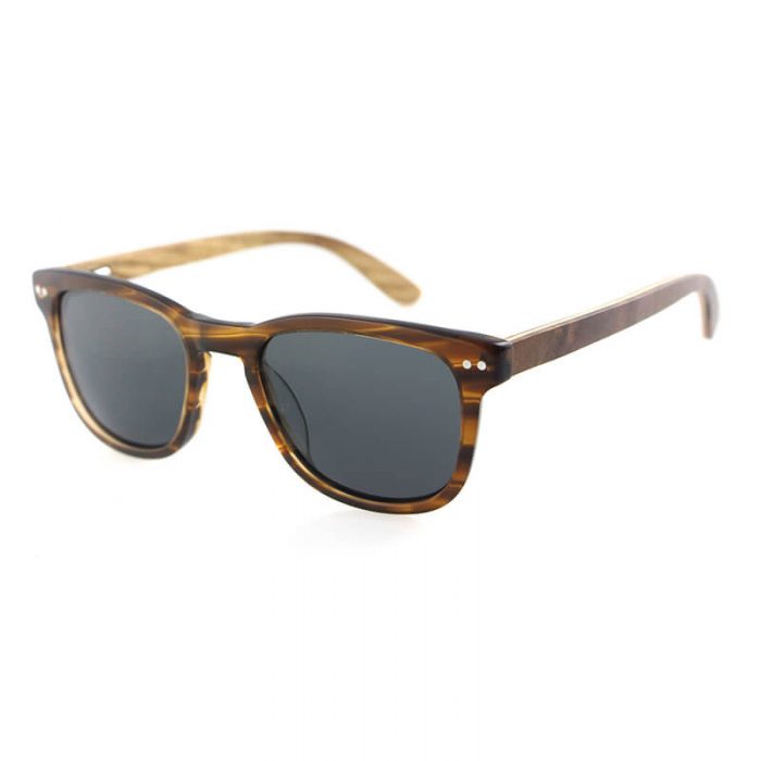 Custom women polarized square frame tortoise acetate sunglasses with wood temples