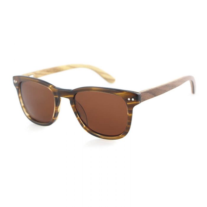 Custom women polarized square frame tortoise acetate sunglasses with wood temples - Image 6