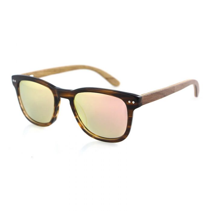 Custom women polarized square frame tortoise acetate sunglasses with wood temples - Image 7