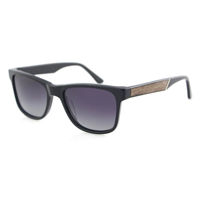 Fashion sun glasses square polarized acetate black shades wooden temples sunglasses