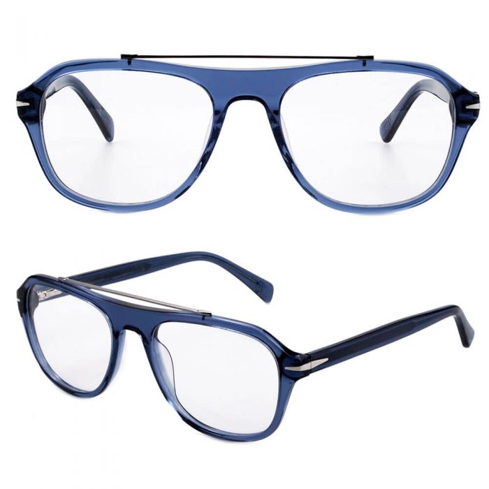 Double bridge man optical frame wholesale blue pilot eyeglasses for women men