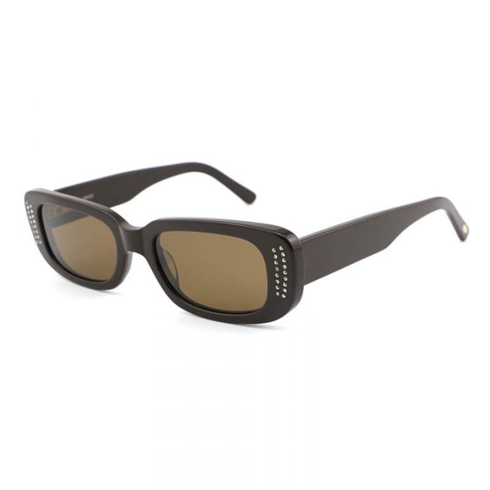 Wholesale thick temples mens black rectangle brown polarized acetate sunglasses with rhinestone