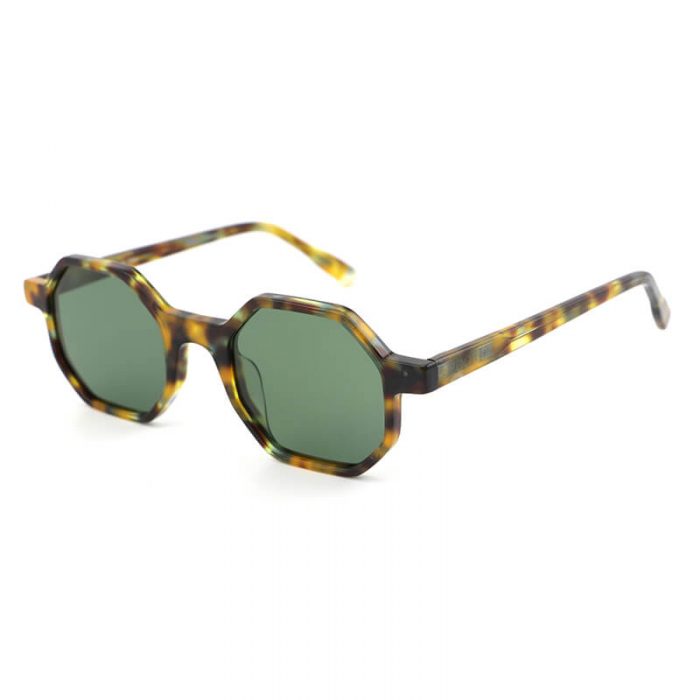 Factory unisex grey polarized lens thin acetate hexagon frame tortoise sunglasses
