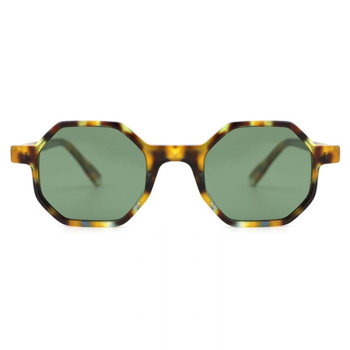 Factory unisex grey polarized lens thin acetate hexagon frame tortoise sunglasses - Image 4