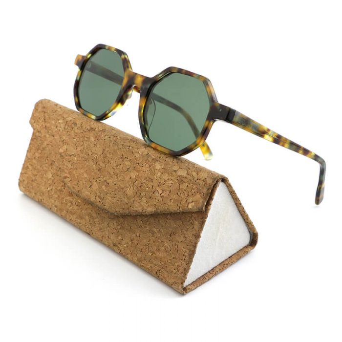 Factory unisex grey polarized lens thin acetate hexagon frame tortoise sunglasses - Image 2