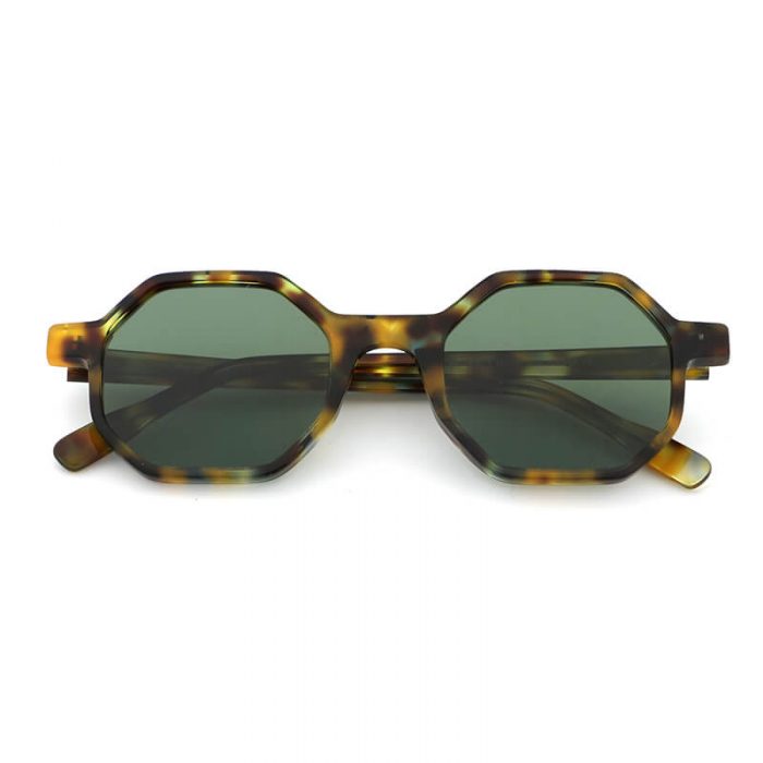 Factory unisex grey polarized lens thin acetate hexagon frame tortoise sunglasses - Image 3