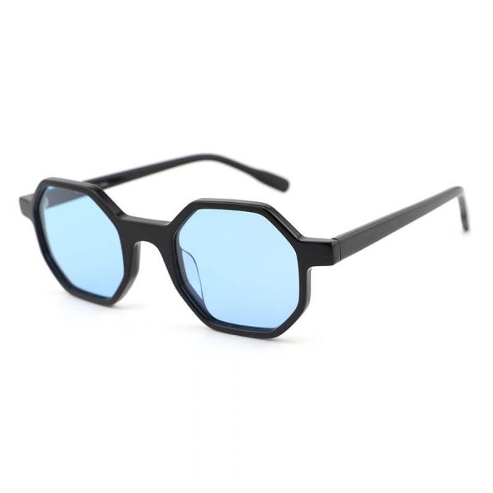 Factory unisex grey polarized lens thin acetate hexagon frame tortoise sunglasses - Image 7