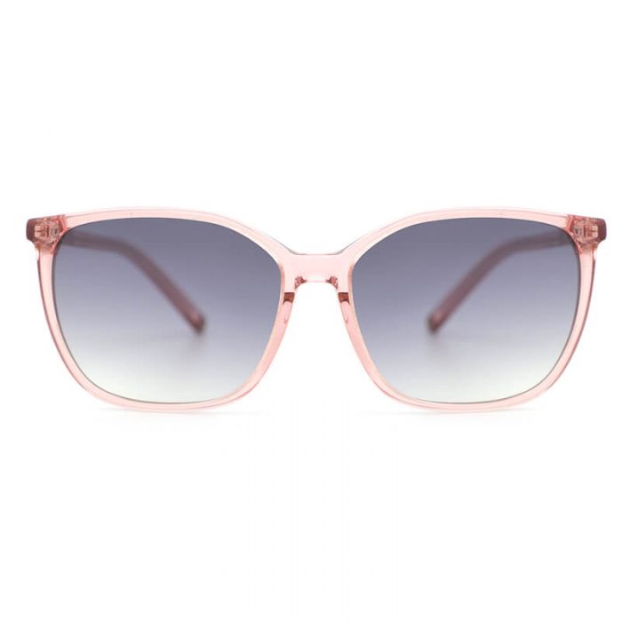 Women gradient grey lens thin frame square sunglasses in acetate transparent pink - Image 3