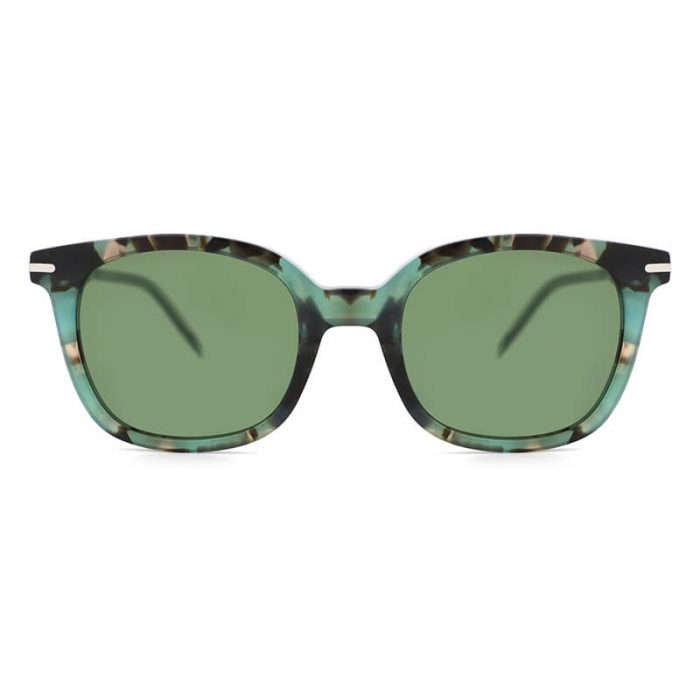 Beauty acetate pattern thin frame shadow sunglasses in green acetate with green shaded lenses - Image 3