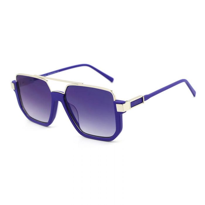 Vintage mens purple double bridge haft acetate square frame metal sunglasses