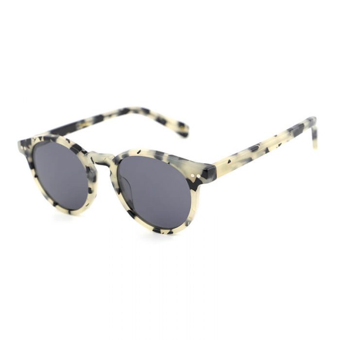Fashion classic vintage women black and beige round acetate sunglasses with rivets