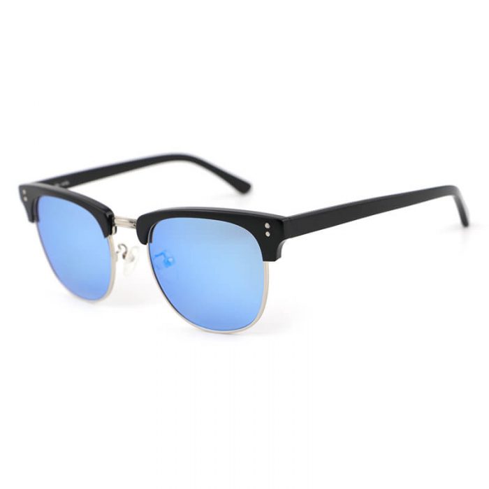 Women metal blue lens natural half frame acetate sunglasses with rivet - Image 7