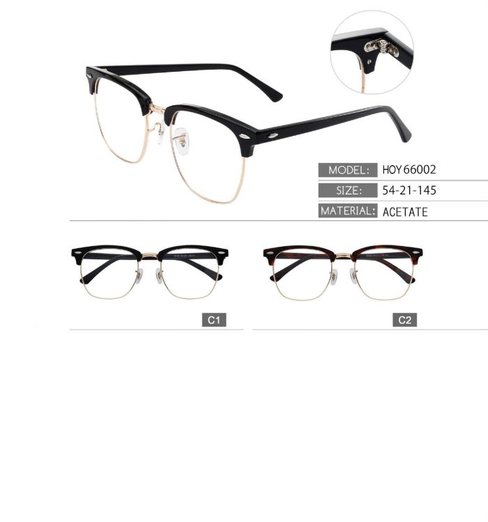 Mens half frame rectangle glasses black acetate optical glasses frame with metal