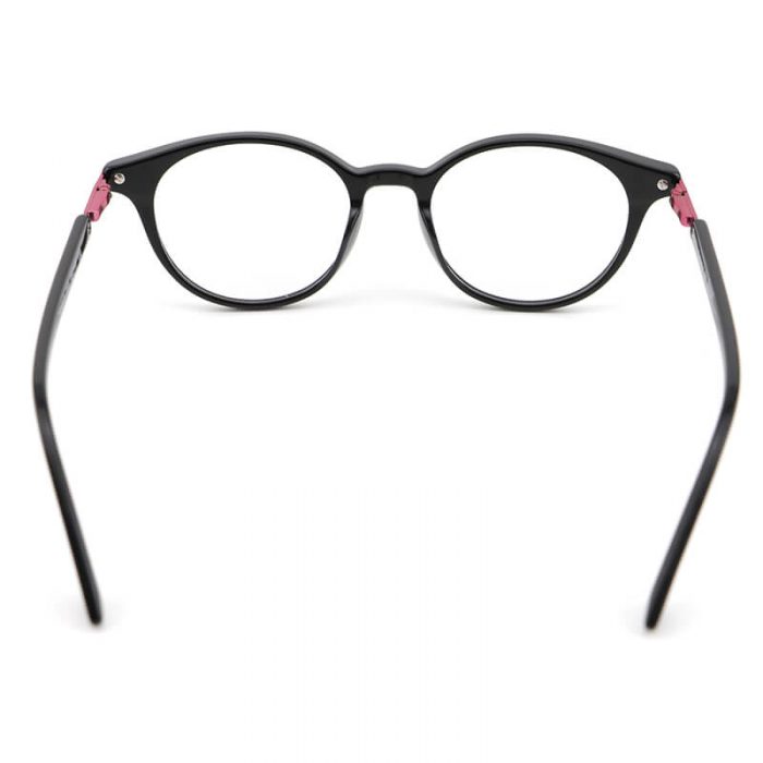 Round frame optical glasses womens black acetate frame optical glasses with pink metal hinge - Image 5