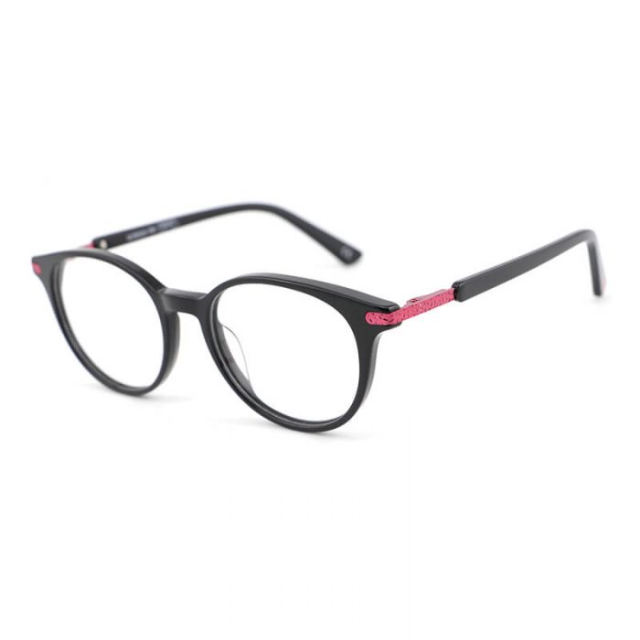 Round frame optical glasses womens black acetate frame optical glasses with pink metal hinge