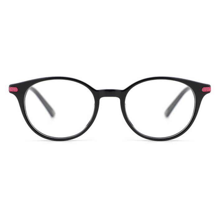 Round frame optical glasses womens black acetate frame optical glasses with pink metal hinge - Image 4