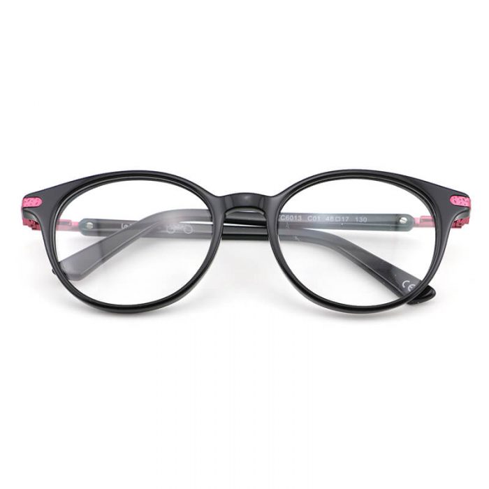 Round frame optical glasses womens black acetate frame optical glasses with pink metal hinge - Image 3