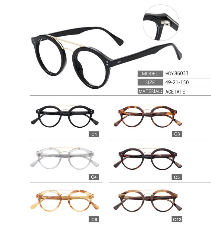Round frame acetate optical glasses black metal double bridge fashion women men optical glasses