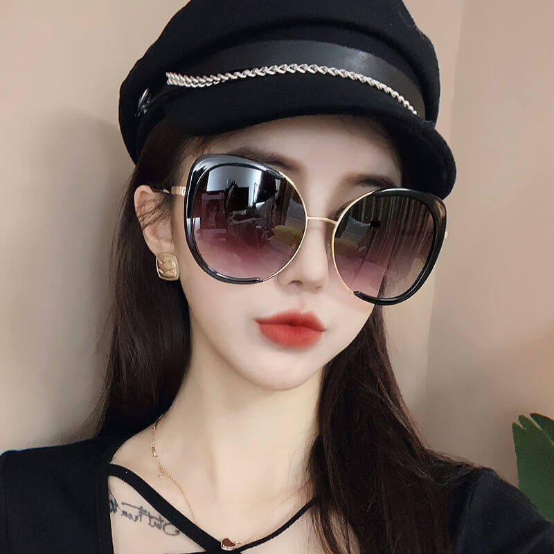 oversized cat eye metal frame sunglasses