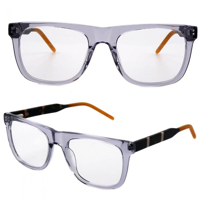 Flat top rectangle clear acetate men women optical frame transparent gray eyeglasses