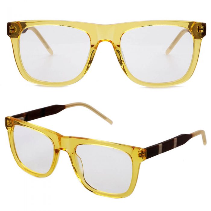 Flat top rectangle clear acetate men women optical frame transparent gray eyeglasses - Image 2