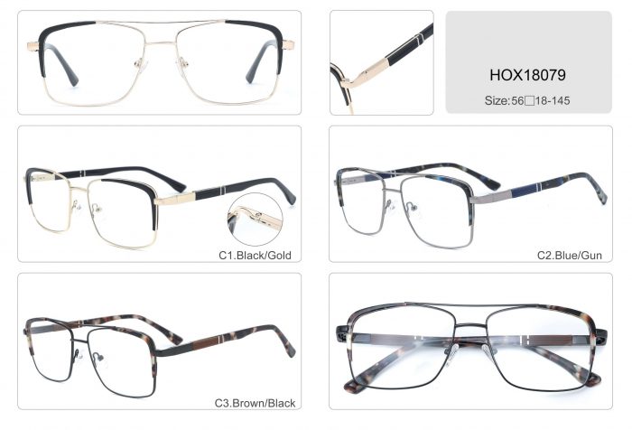 Stainless steel double bridge black glasses frame metal frame rectangular aviator style eyeglasses for men - Image 6