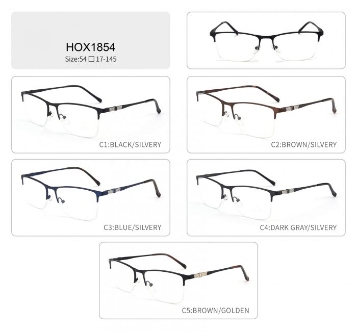 Classic metal optical frame glasses mens rectangle semi rimless eyeglasses