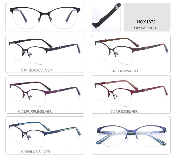 Customized fashion design women metal frame thin optical metal cat eye optical glasses frame