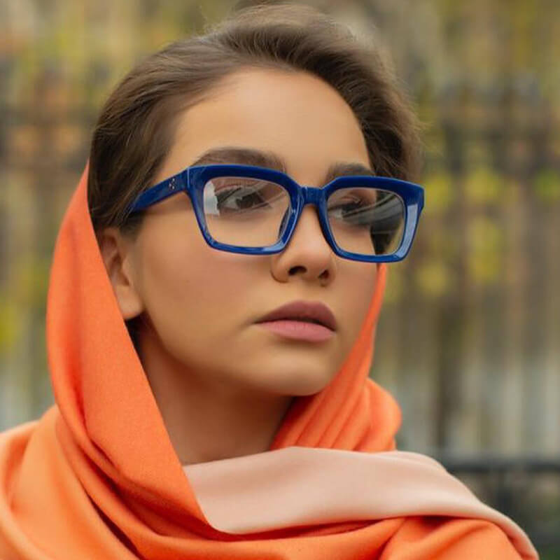 blue rectangle eyeglasses women