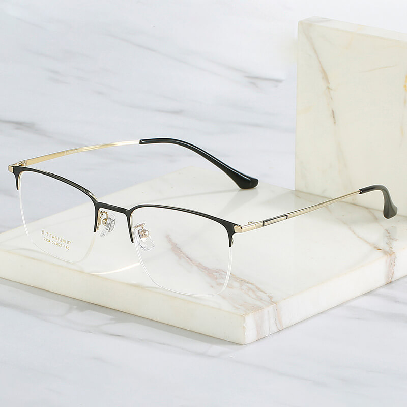 mens rectangle semi rimless eyeglasses